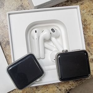 2 apple watches series 2&3 and 3 apple  earbuds